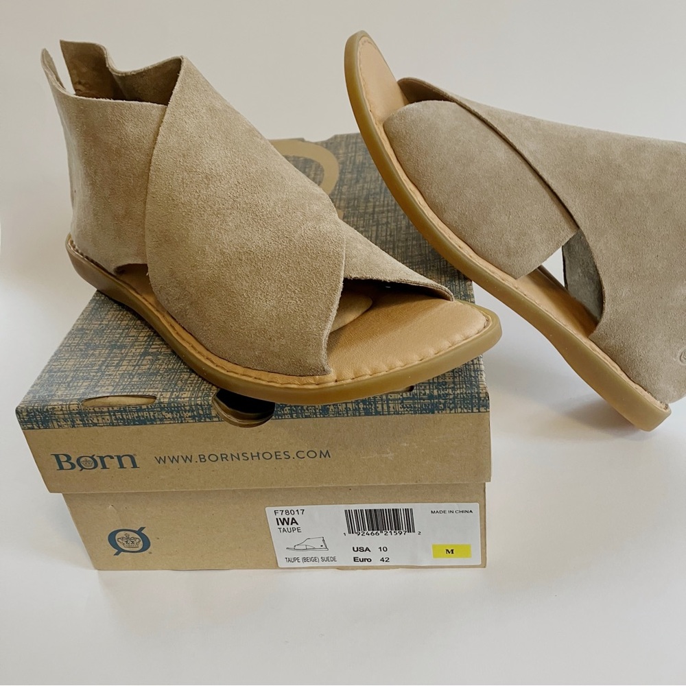 New BØRN IWA SANDAL TAUPE SUEDE Comfort Crisscross, Spring Summer Sz 10 NEW NWT